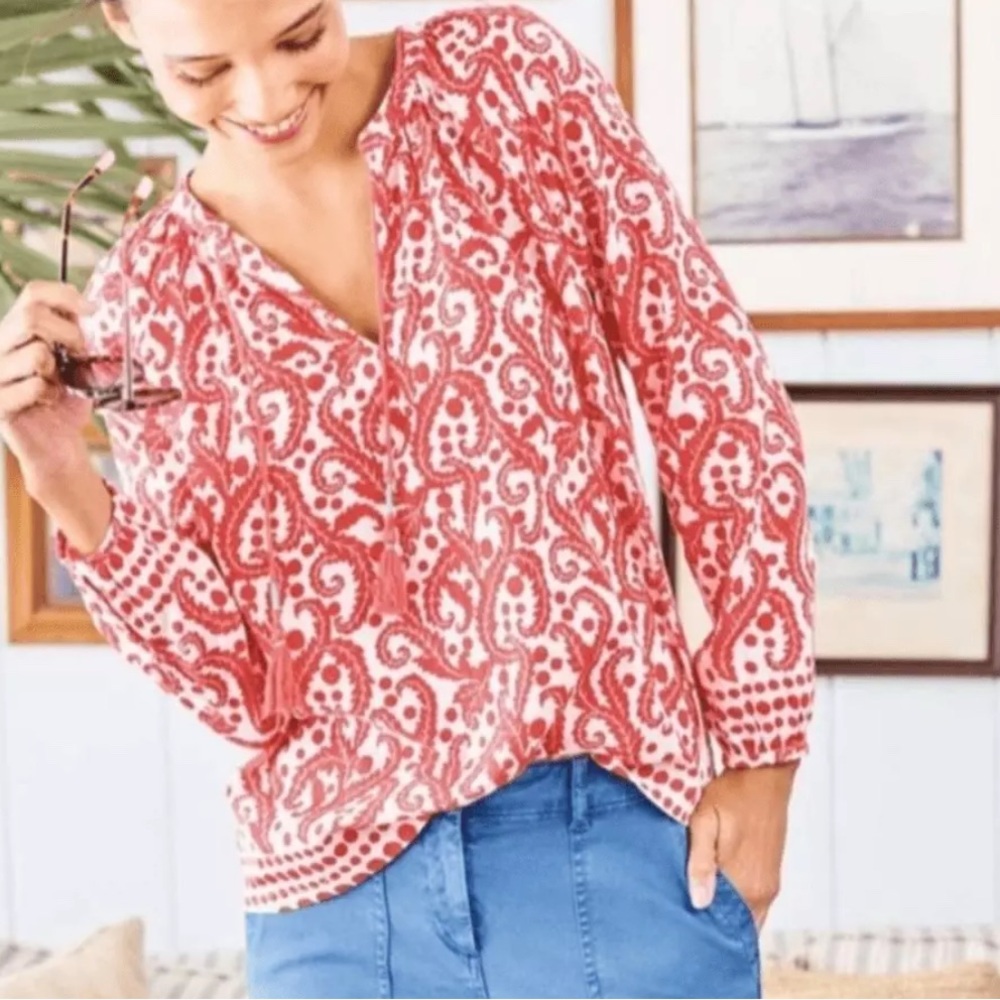 Boden Red and White Paisley Blouse